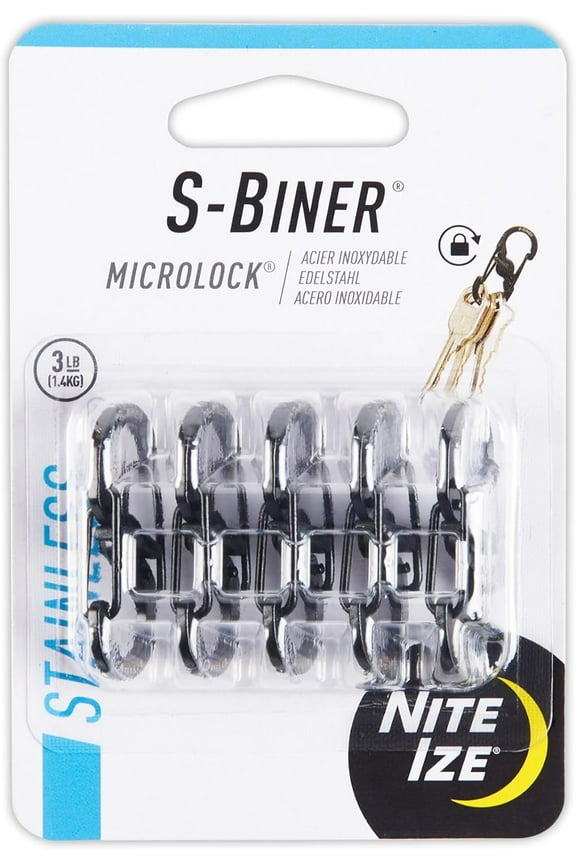 S-Biner Microlock Stainless Steel Durable Carabiner Key Holder 5-Count