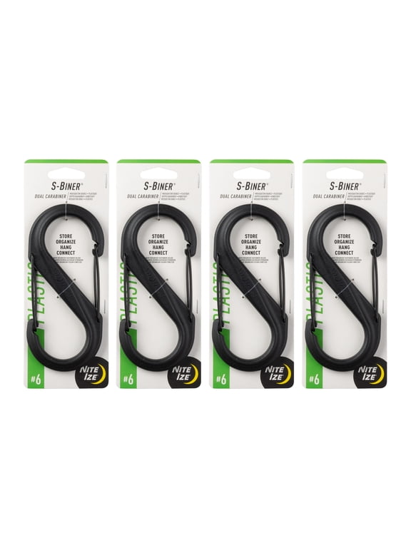 S-Biner Plastic Dual Carabiner - Durable Dual Carabiner with Wire Gate Closure for Organizing Keys & Keychain Attachments - Size 6, Black (4 Pack)