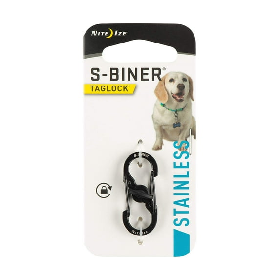 Nite Ize S-Biner Taglock, Dual Carabiner Clip For Dog Tags With Secure Lock, Stainless Steel, Black