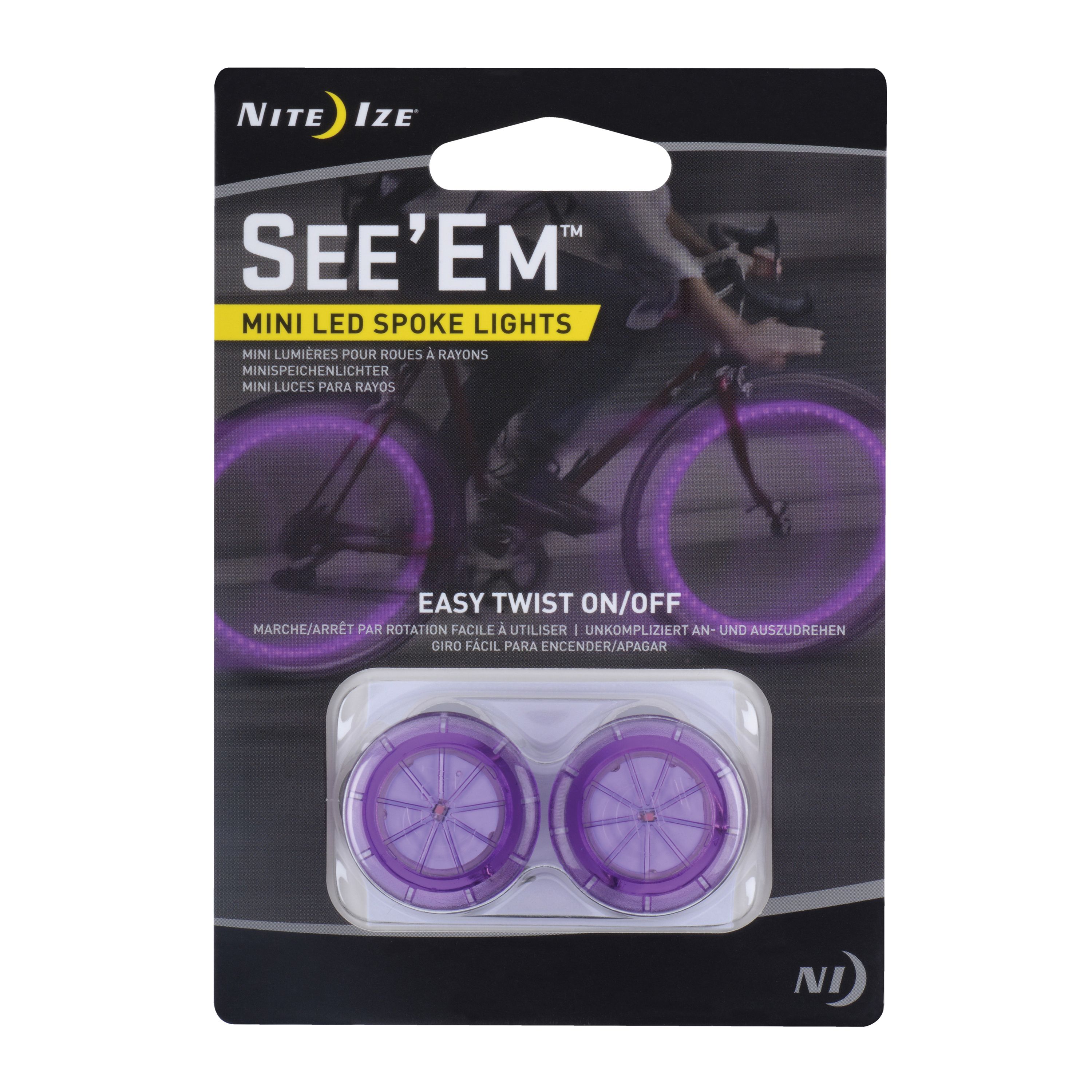 Nite Ize See 'Em Mini LED Bicycle Spoke Lights, Wheel Lights For Nighttime Visibility + Safety, 2 Pack, Purple - image 1 of 7