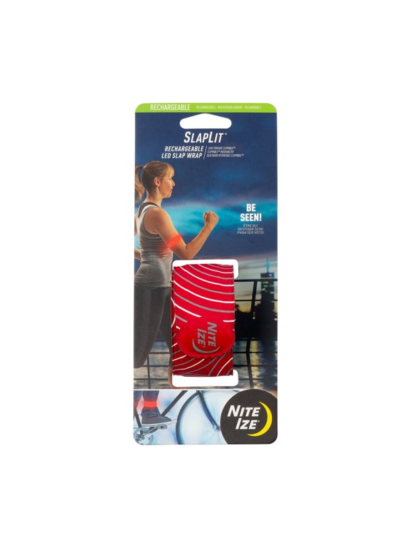 SlapLit Rechargeable LED Slap Wrap, Light Up Bracelet or Anklet for Nighttime Visibility, Red with Red LED