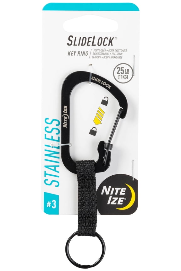 SlideLock Stainless Steel Key Ring #3 - Black