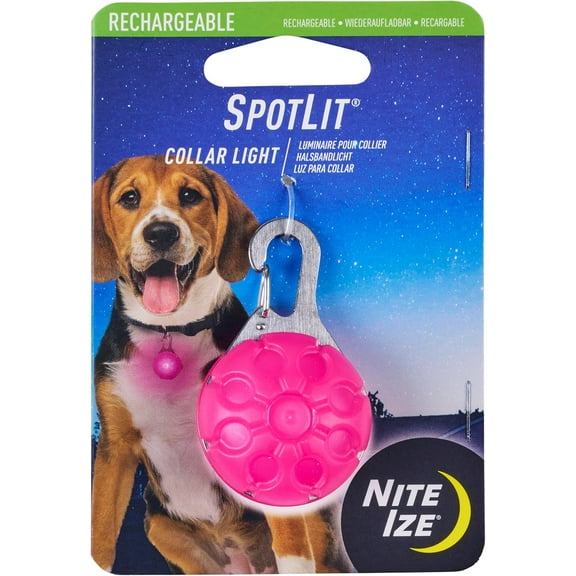 Nite Ize SpotLit Rechargeable Saftey Collar Carabiner Light for Dogs Pink Color