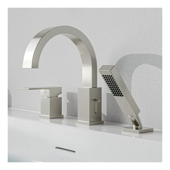 Nite Series Single-Handle Deck-Mount Roman Tub Faucet with Handheld Sprayer in Brushed Nickel