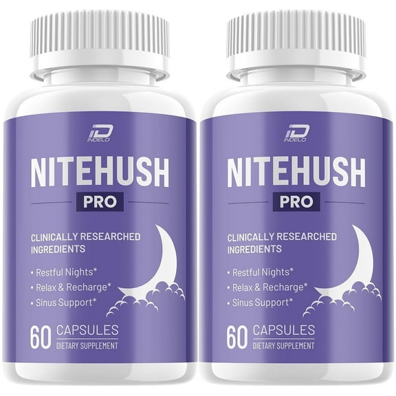 NiteHush Pro - Premium Nighttime Support Capsules, All-Natural Relaxation and Balanced Well-Being, 2 Pack, 120 Capsules