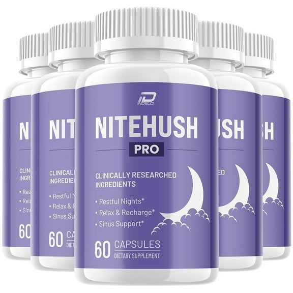 NiteHush Pro - Premium Nighttime Support Capsules, All-Natural Relaxation and Balanced Well-Being, 5 Pack, 300 Capsules