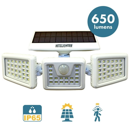 NiteLighter Solar Powered Motion Activated LED Area Spotlight with 3 Adjustable Lamps, IP65