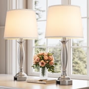 NiteLoom 22.5" Set of 2 Table Lamps, 3-Way Dimmable Nightstand Lights with USB A+C Charging Ports, Modern Lamps for Bedroom Dorm Office