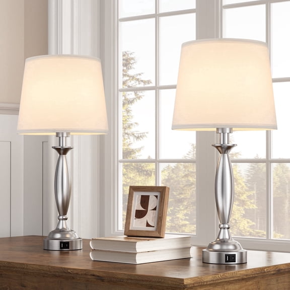 NiteLoom 22.5" Table Lamps Set of 2 with USB-A+C, Modern Nightstand Lights with 3-Way Dimmable for Bedroom, Living Room, Dorm, Office