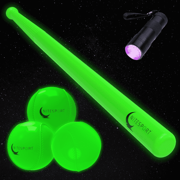 NiteSport Glow-in-the-Dark Plastic Baseball Bat Set - Electric Lime