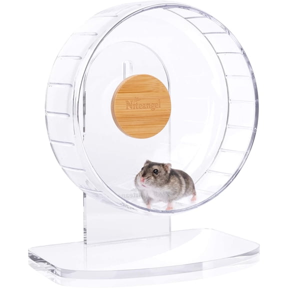 Niteangel Super-Silent Hamster Exercise Wheels - Quiet Spinner Hamster Running Wheels with Adjustable Stand for Hamsters Gerbils Mice Or Other Small Animals (M, Transparent)