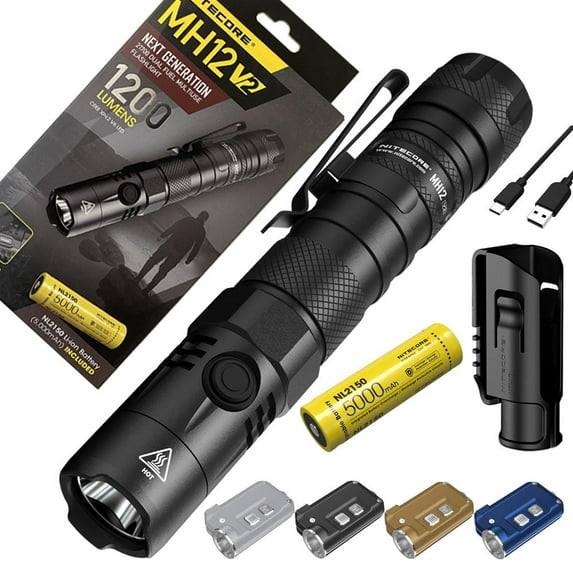 Nitecore MH12 V2 CREE XP-L2 V6 LED Flashlight -1200 Lumens -21700 Battery (Included) w/ One FREE Nitecore TINI Keychain light (Random Color)