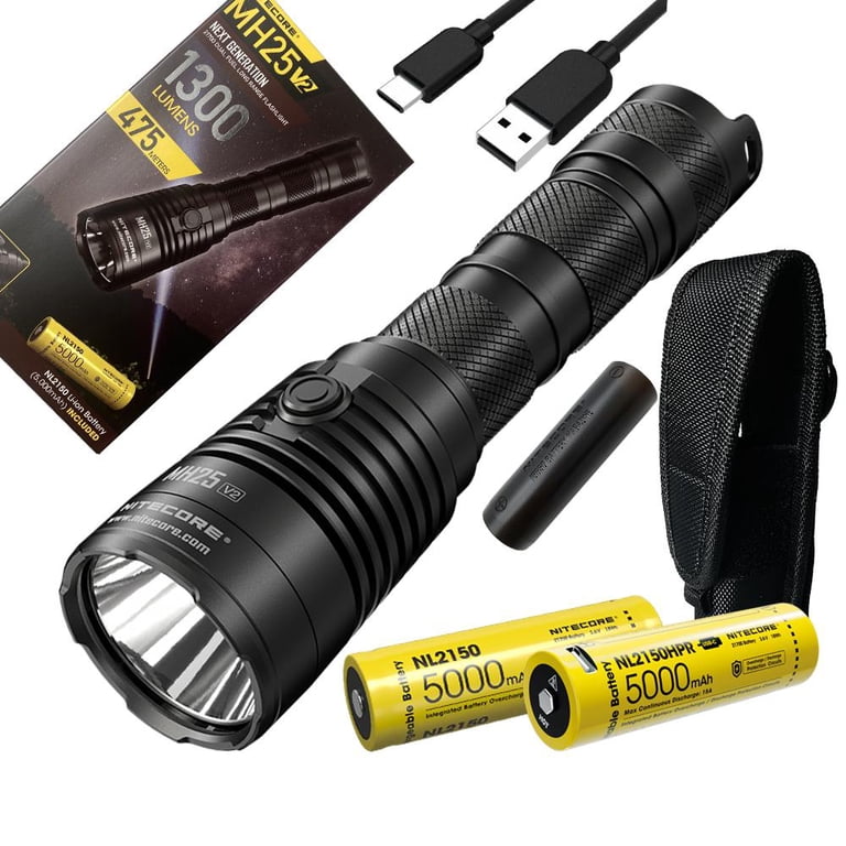 1300 lumens usb rechargeable flashlight Nitecore MH25 v2 Type-C USB Rechargeable LED Flashlight - 1300 Lumens, 475  Meters w/ Extra NL2150HPR Battery