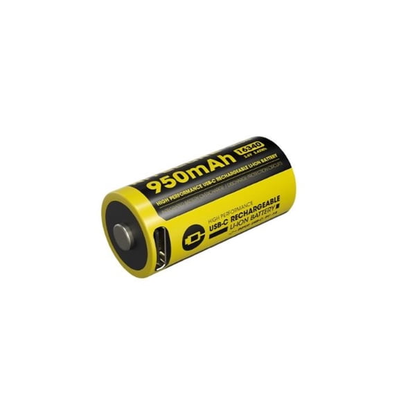 Nitecore NL169R 950mAh USB-C Rechargeable 16340 Battery, Yellow