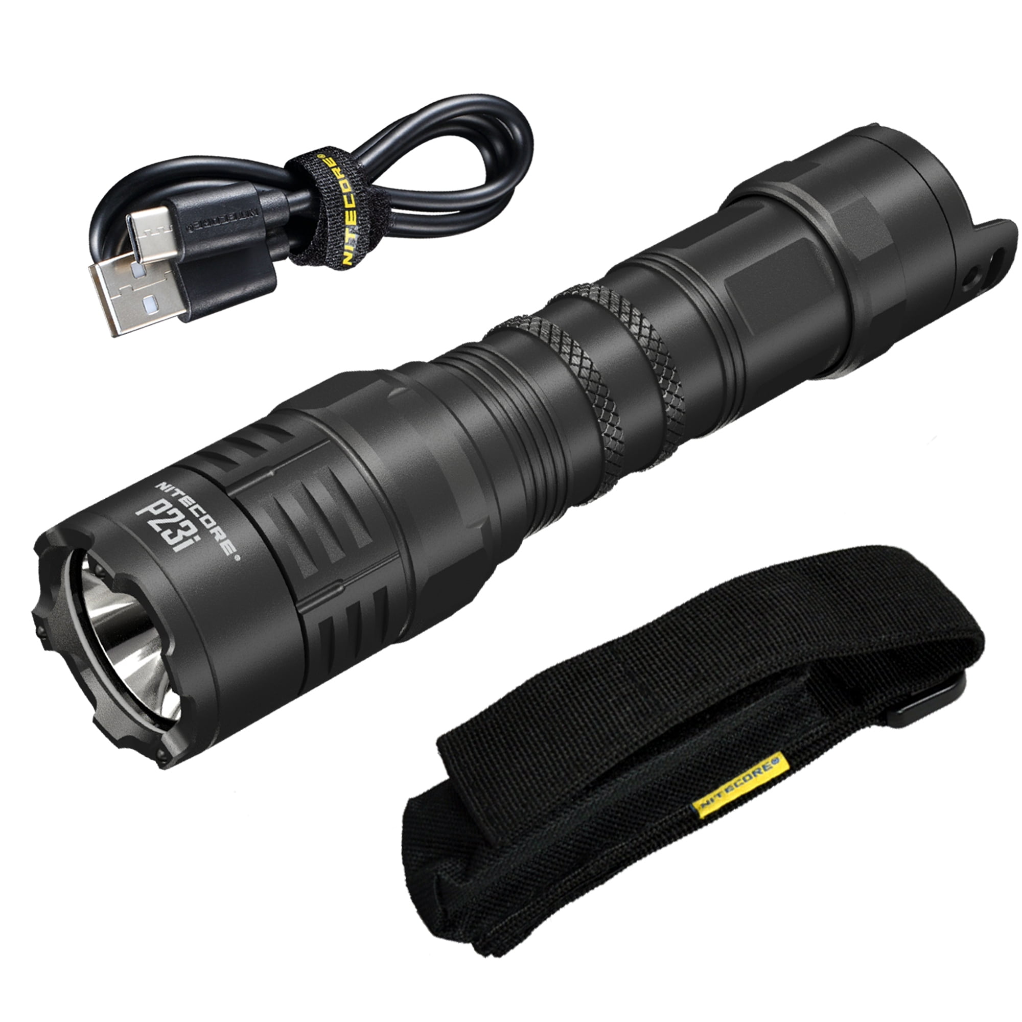 Black Tactical Rechargeable LED Flashlight with USB-C Charging