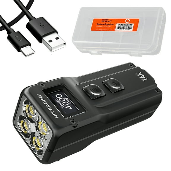 Nitecore T4K 4000 Lumen Super Bright Keychain EDC Flashlight with Battery Organizer