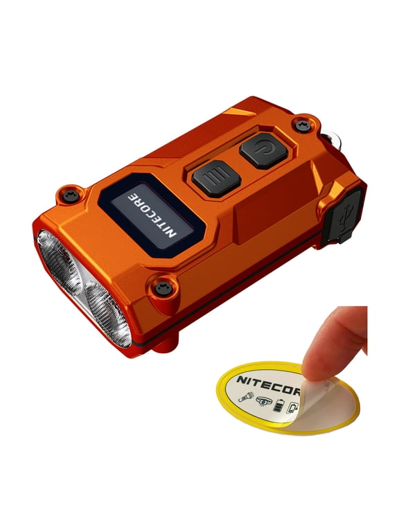 TINI 3 600 Lumen Multi-Color Rechargeable Keychain Flashlight (Orange) + Nitecore Sticker