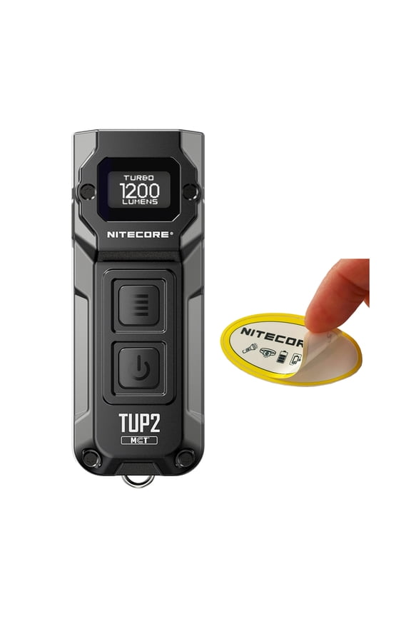 TUP2 1200 Lumen MCT Rechargeable Keychain EDC Flashlight (Black) + Nitecore Sticker
