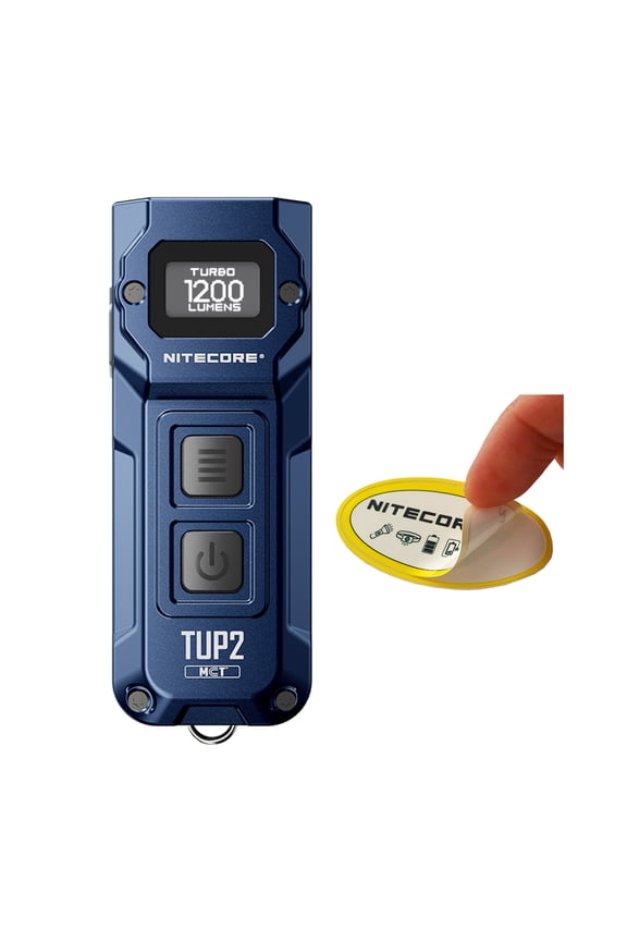 TUP2 1200 Lumen MCT Rechargeable Keychain EDC Flashlight (Blue) + Nitecore Sticker