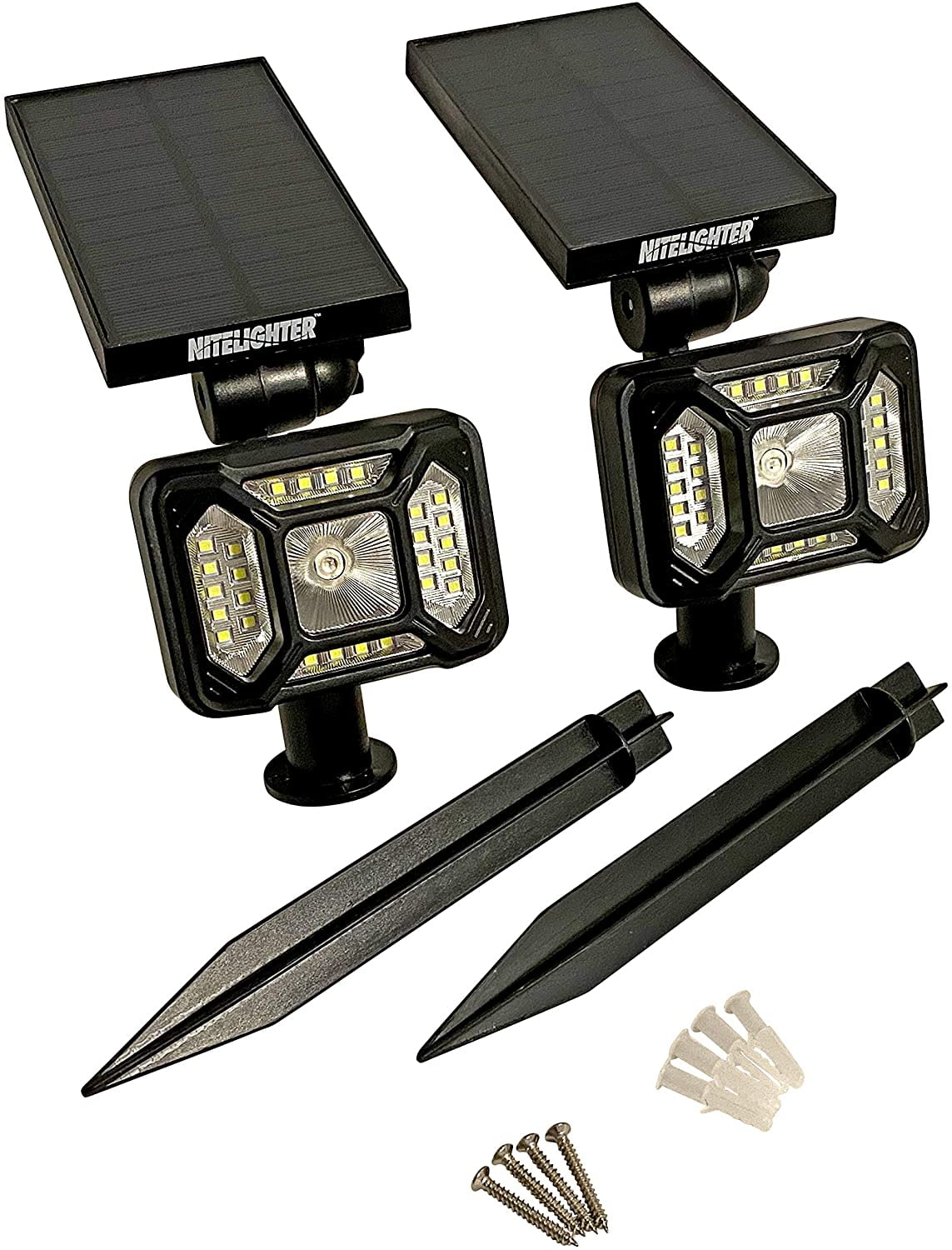 Nitelighter: Dusk to Dawn Solar-Powered, Cool White Landscape or Area Spotlight – 2 Pack