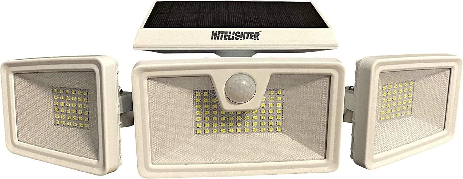 8" White Plastic Solar Motion-Sensor LED Security Floodlight