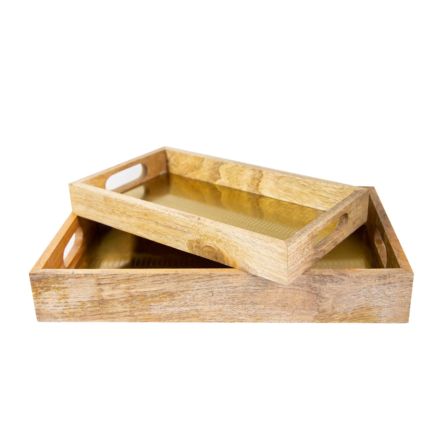 NitinNY Set of 2, Gold Colored, Wood Based, Nested Decorative Trays