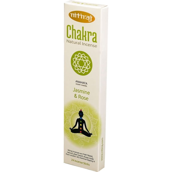 Nitiraj Natural Chakras Incense Sticks Slow Burning 1hr. 2 Pack (Heart Chakra (Jasmine & Rose))