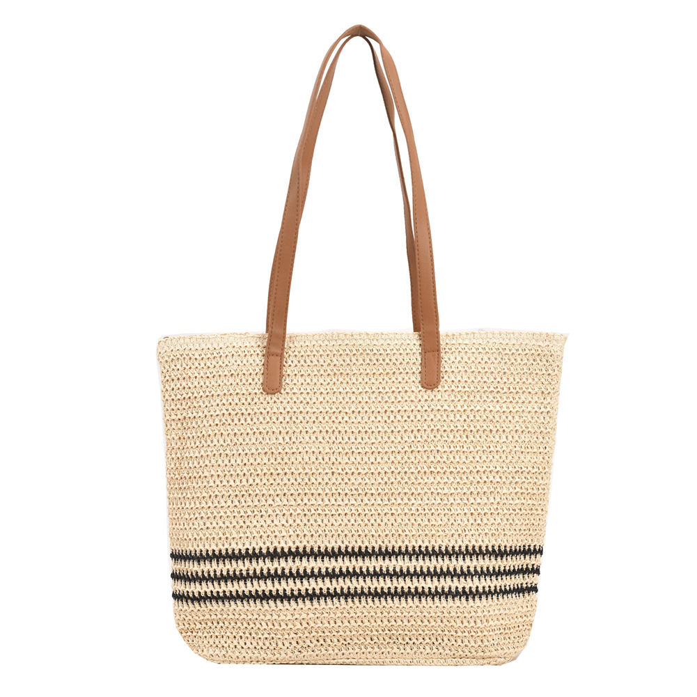 Nitouy Summer Straw Shoulder Bags Women Striped Woven Beach Shopper