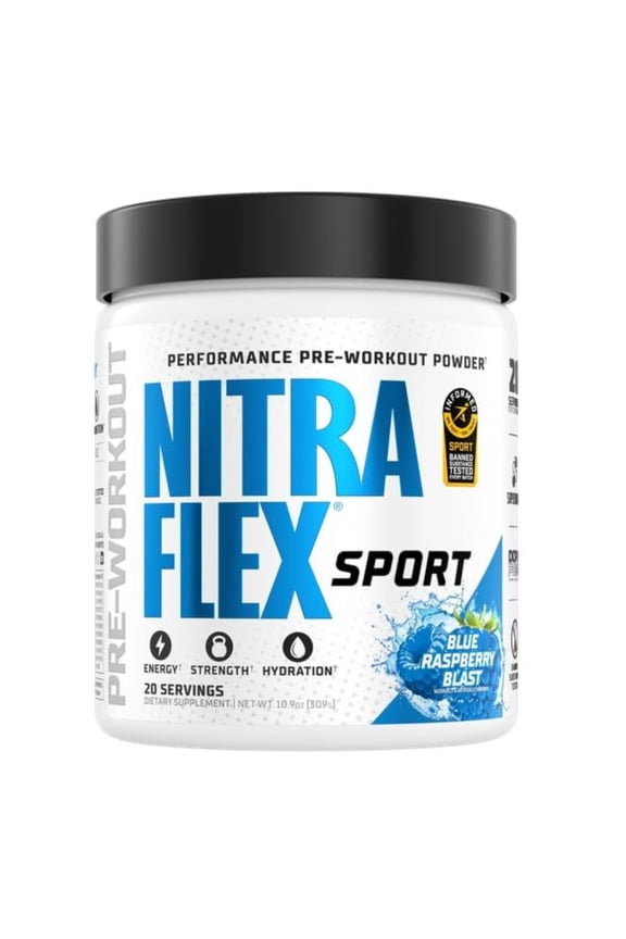 Nitraflex Sport Pre-Workout Powder, Banned Substance Free, Informed Choice Certified, Hydration, Citrulline, Beta-Alanine, Betaine, 20 Servings, Blue Raspberry Blast