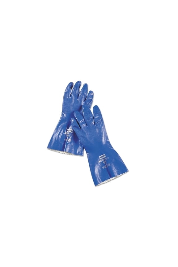 Nitri-Knit Supported Nitrile Gloves, Pinked Cuff, Interlock Lined, Size 8, Blue