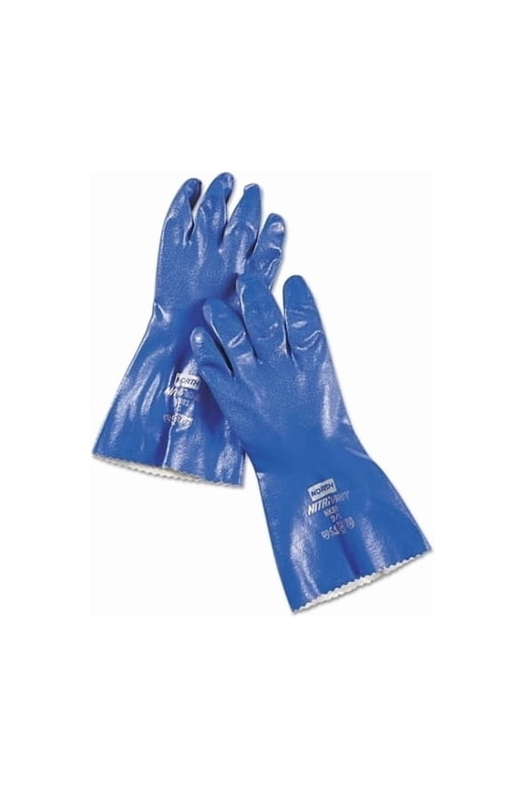 Nitri-Knit Supported Nitrile Gloves, Pinked Cuff, Interlock Lined, Size 8, Blue
