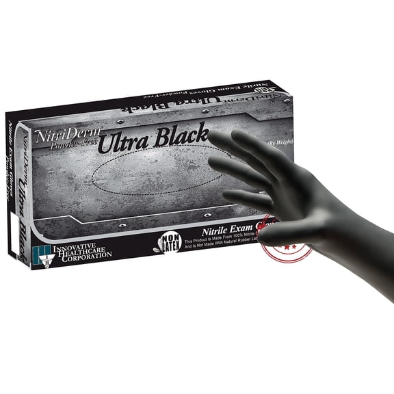 NitriDerm Ultra Black Disposable Nitrile Exam Glove Standard Cuff Length MEDIUM 187200 100 per Box