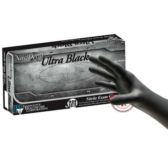 NitriDerm Ultra Black Disposable Nitrile Exam Glove Standard Cuff Length X-SMALL 187050 1000 per Case