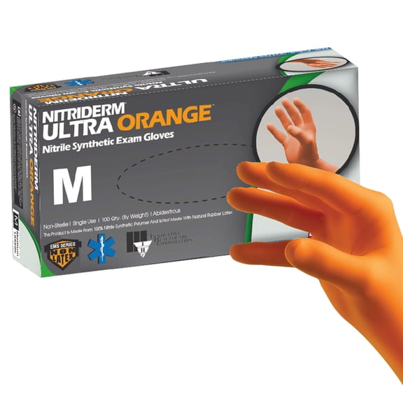 NitriDerm Ultra Orange Disposable Nitrile Exam Glove Standard Cuff Length MEDIUM 199200 100 per Box