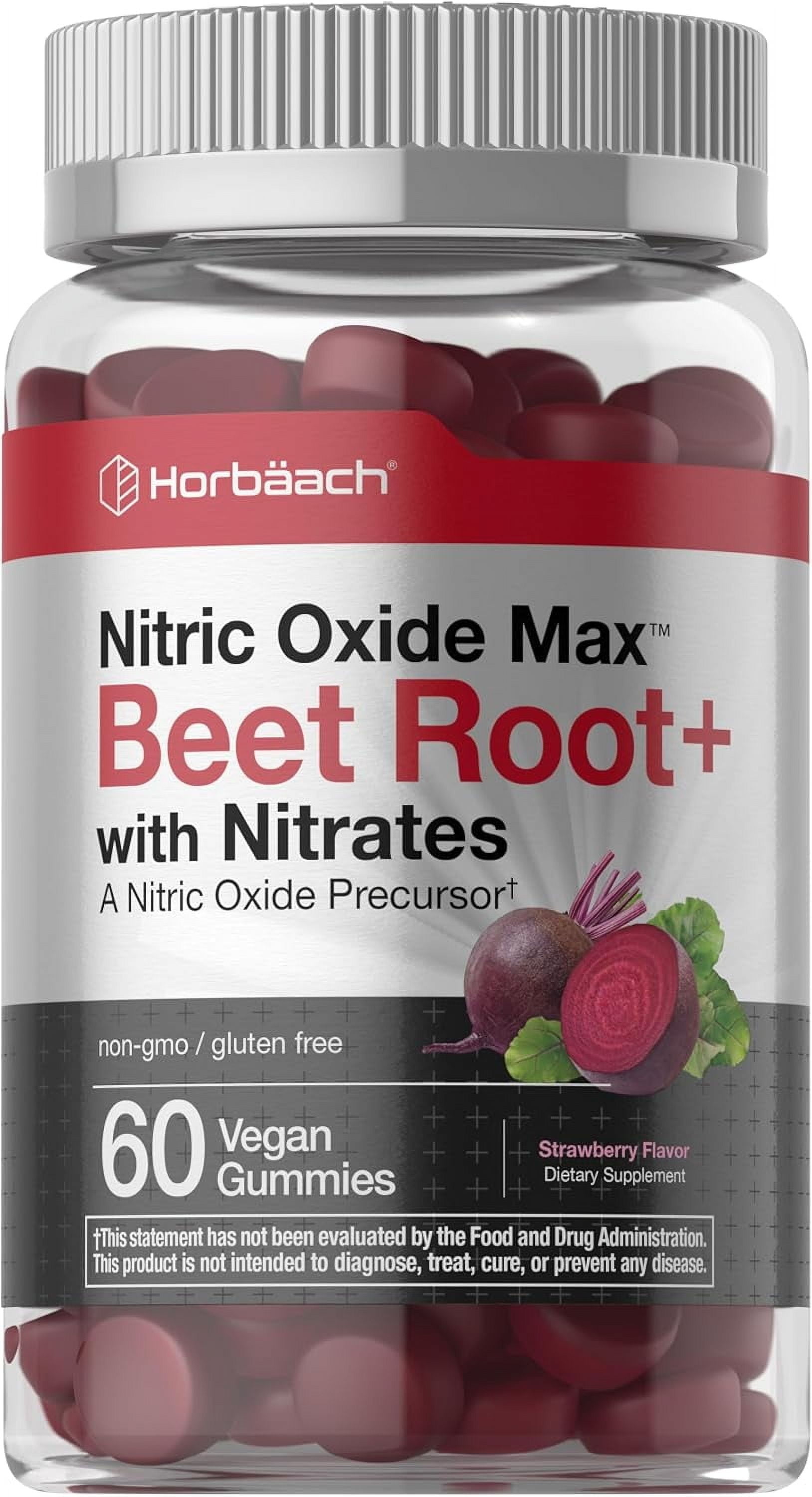 Nitric Oxide Beet Root Gummies | 60 Count | with Nitrates | Strawberry Flavor | by Horbaach