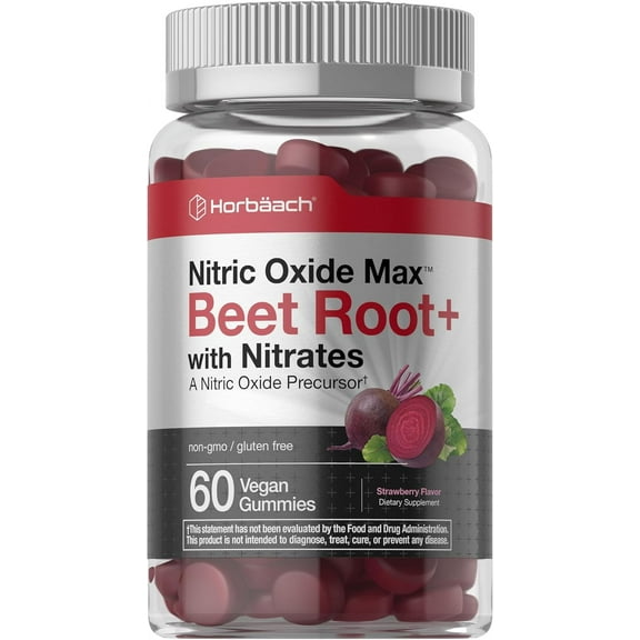 Nitric Oxide Beet Root Gummies | 60 Count | with Nitrates | Strawberry Flavor | by Horbaach
