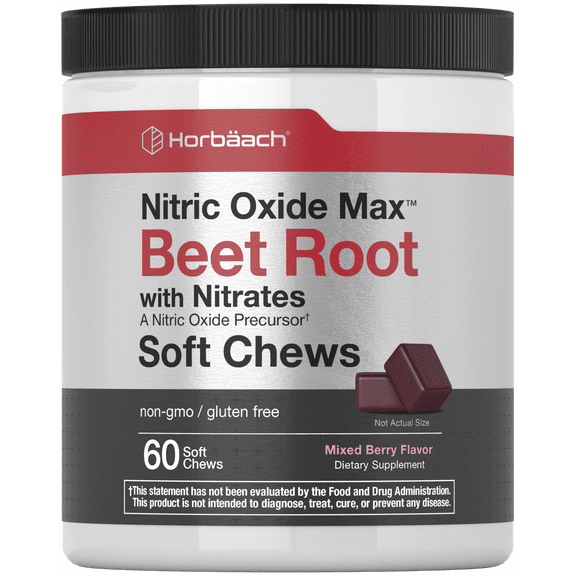 Nitric Oxide Beet Root Soft Chews | 60 Count | Mixed Berry Flavor for Men & Women | by Horbach