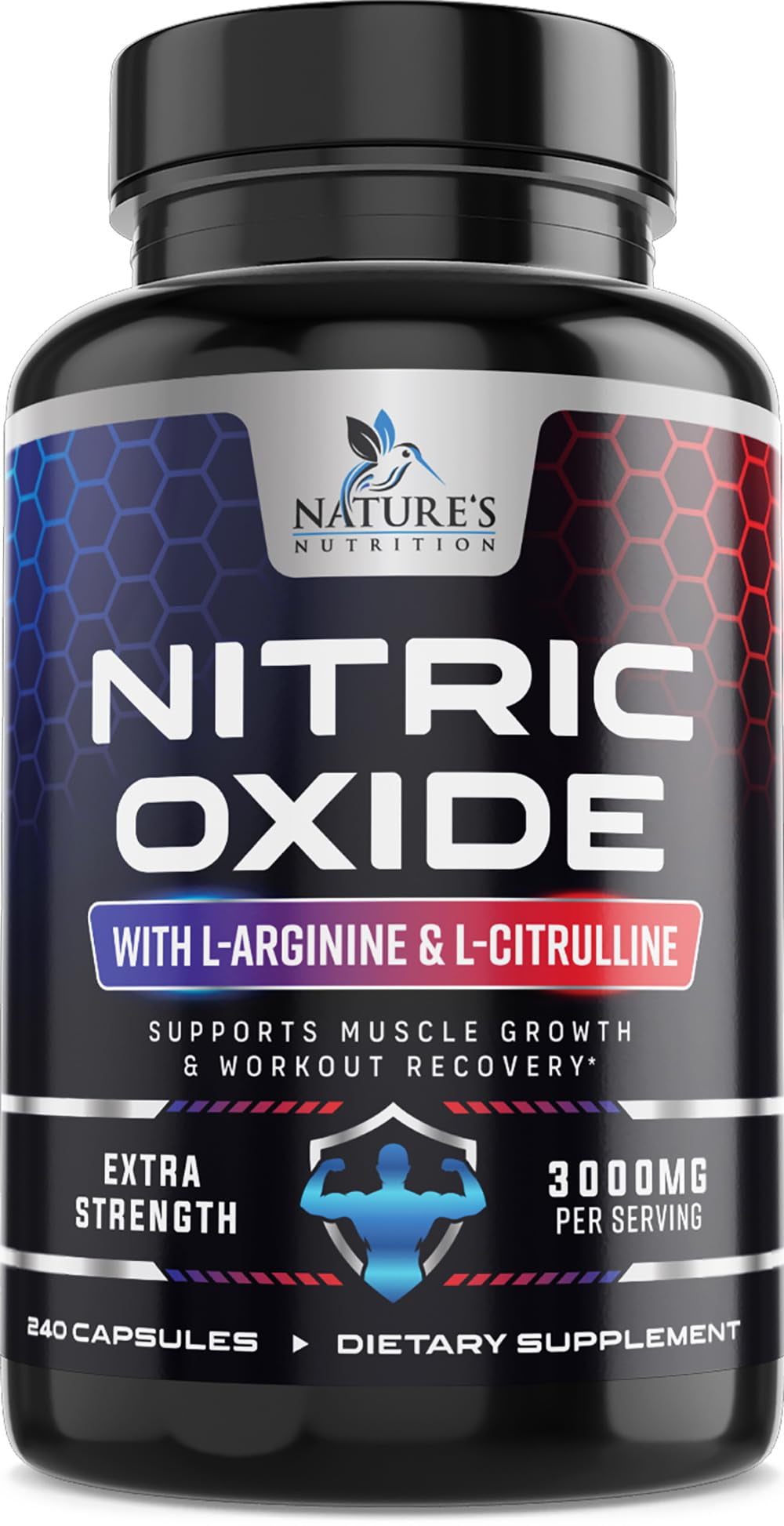 Nitric Oxide Booster Extra Strength - L Arginine 3X Strength Nitric Oxide Support Supplements for Men and Women, Citrulline Muscle, Heart Health, & Energy Support Supplement, Non-GMO - 240 Capsules