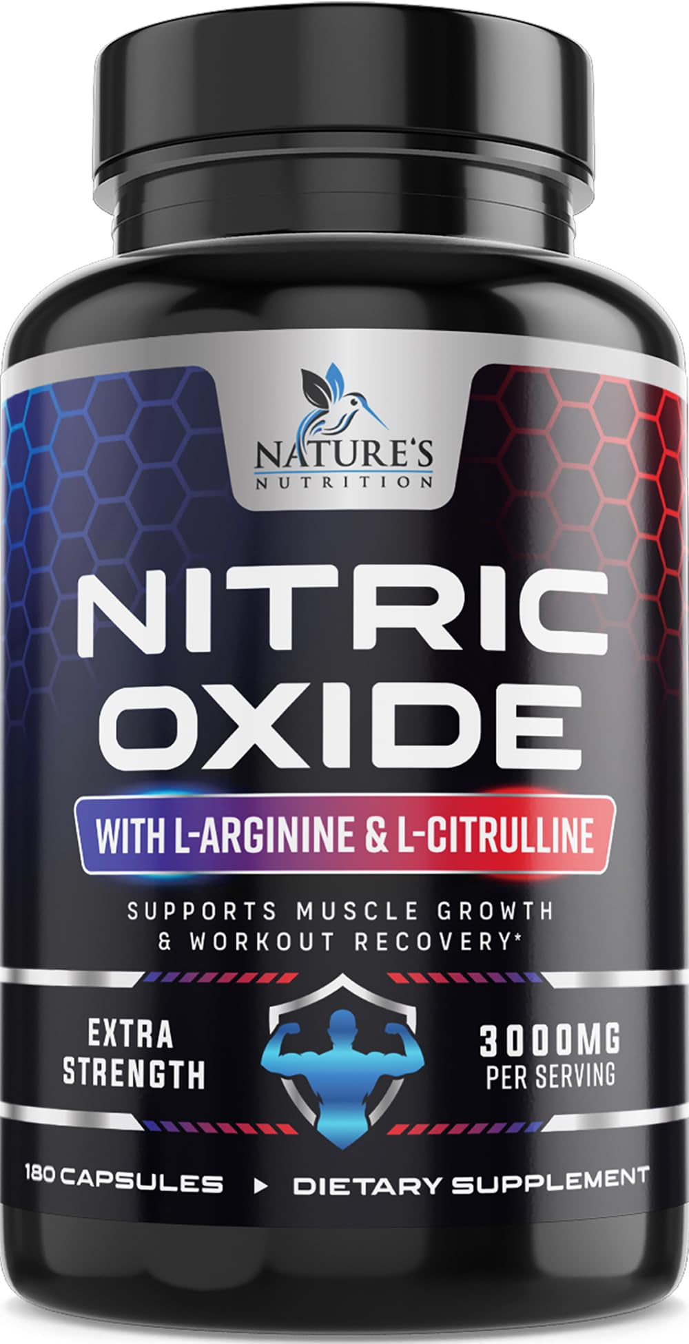 Extra Strength Nitric Oxide Supplement – L-Arginine & L-Citrulline 3X Potency – 30/60/120 Capsules – Pre-Workout Muscle Builder