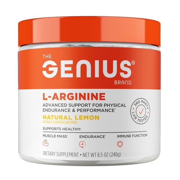 Genius L-Arginine Nitric Oxide Powder - Fermented L- Arginine Nutritional Supplements & Nitric Oxide Booster - 30 Servings, Lemon