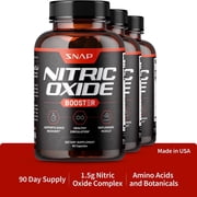 Snap Nitric Oxide Booster Capsules, Pre Workout Amino Acid Supplement for Energy & Circulation Support, 1500mg, 60 Count, 3 Pack