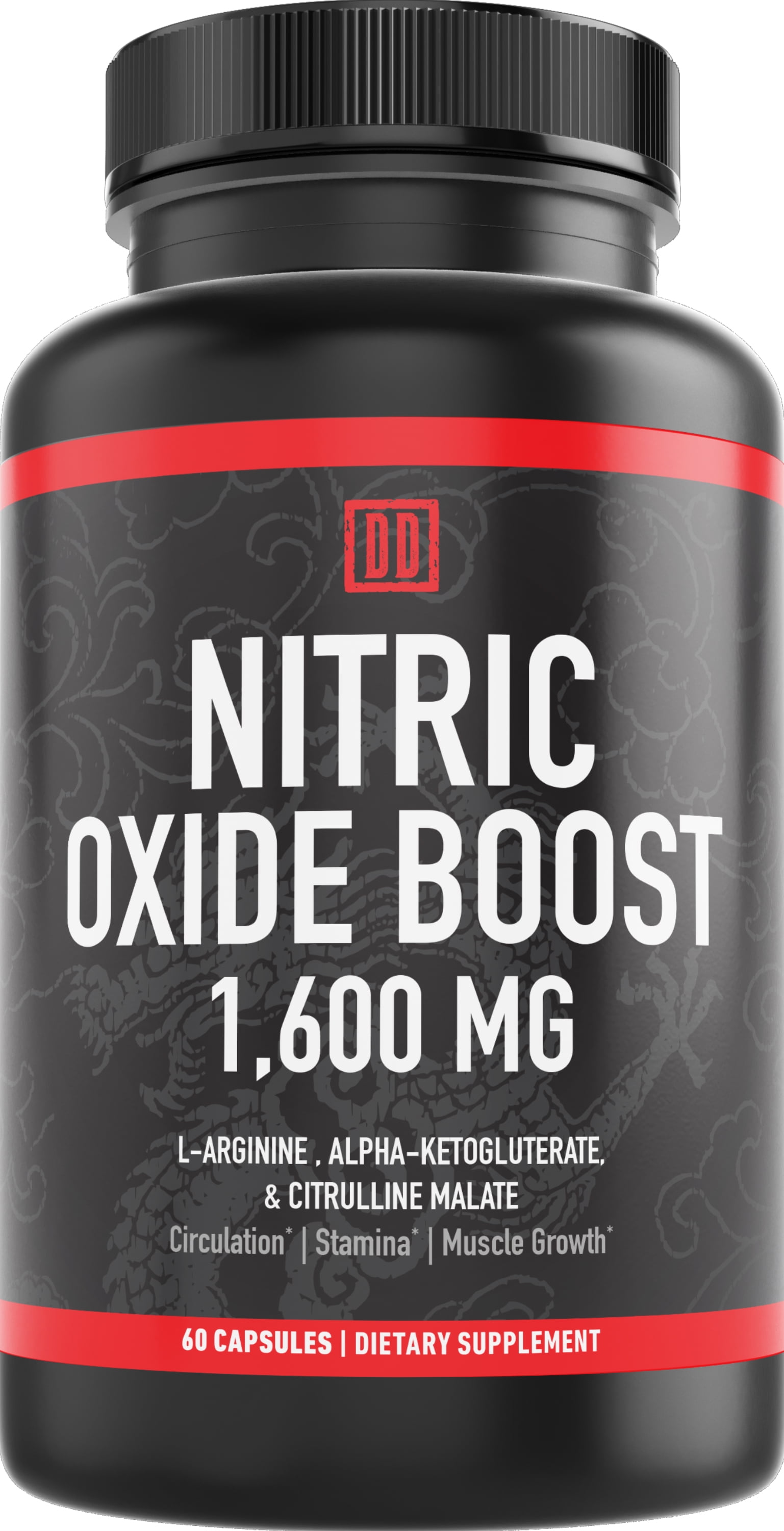 Nitric Oxide Booster Supplement - 1600mg Extra Strength L-Arginine, Citrulline Malate, and Alpha-Ketoglutarate for Muscle Growth, Vascularity & Energy - Double Dragon Organics (60 Caps)
