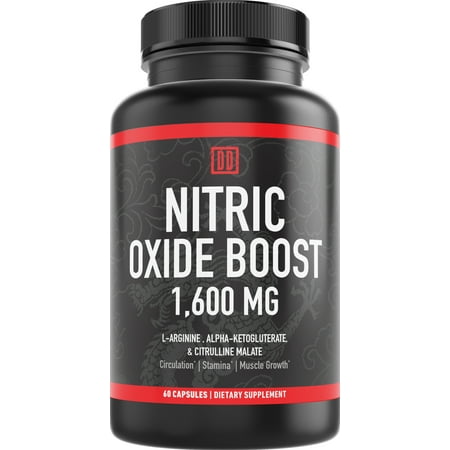 Nitric Oxide Booster Supplement - 1600mg Extra Strength L-Arginine, Citrulline Malate, and Alpha-Ketoglutarate for Muscle Growth, Vascularity & Energy - Double Dragon Organics (60 Caps)