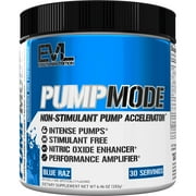 Nitric Oxide Booster Workout Supplement - EVLution Nutrition Pump Mode NO Boost for Performance & Vascularity - Pre Workout Powder 30 Servings Blue Raz