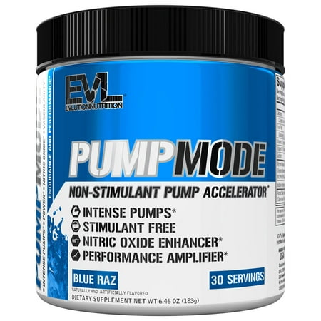 Nitric Oxide Booster Workout Supplement - EVLution Nutrition Pump Mode NO Boost for Performance & Vascularity - Pre Workout Powder 30 Servings (Blue Raz)