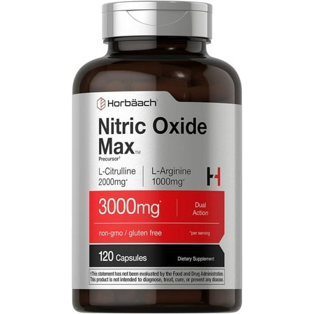 Nitric Oxide Max Supplement | 3000mg | 120 Capsules | Pre Workout for Men and Women | by Horbaach