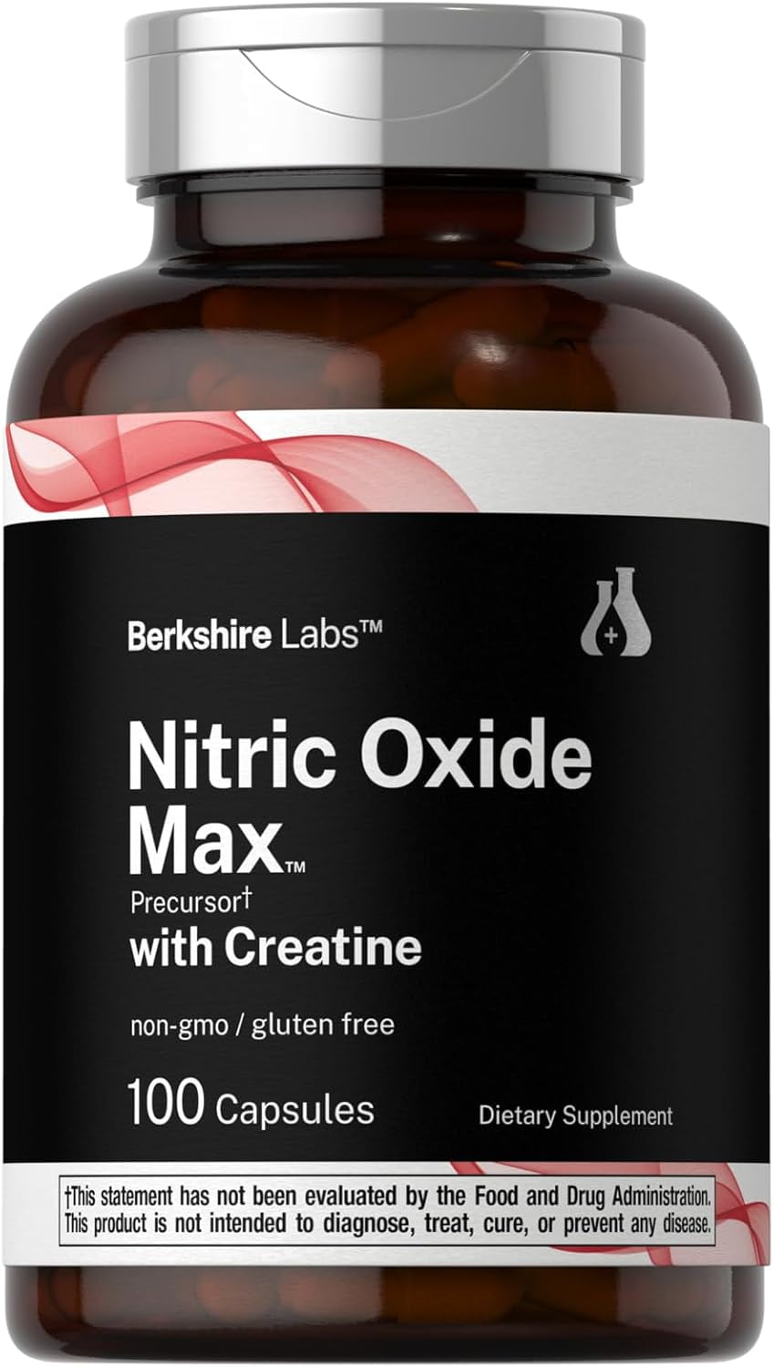 Nitric Oxide Supplement with Creatine | 100 Capsules | for Men and Women | Berkshire Labs by Horbaach