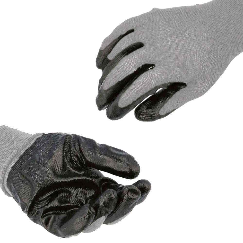MMBM Nitrile Coated Gloves Medium Grey/Black With Red, Green, Blue & Black Cuff 13 Ga High-Quality Knitted Industrial Work Gloves 12 Pairs