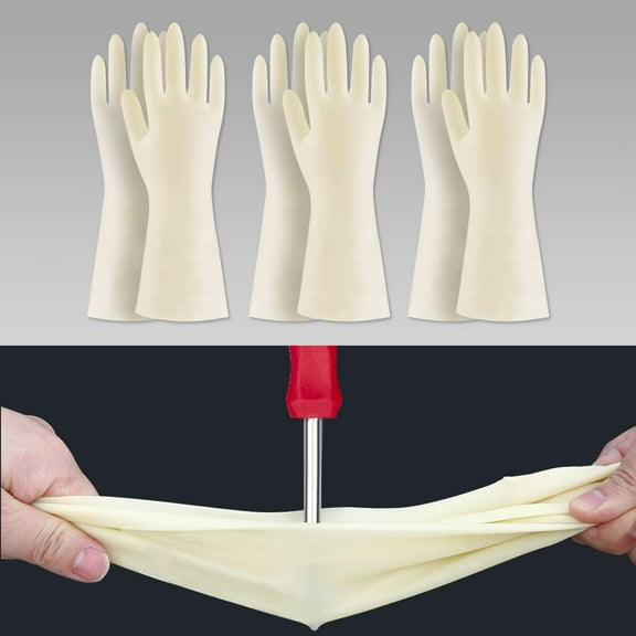 Nitrile Cleaning Gloves, Heavy Duty Dishwashing Gloves, Reusable Large Gloves for Kitchen, Bathroom, Gardening, Working, Pet Care - White, 3 Pairs, Size L