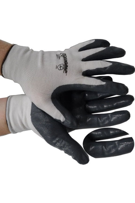 Gloves, Assembler, Palm Coated Knit, Grey, Medium